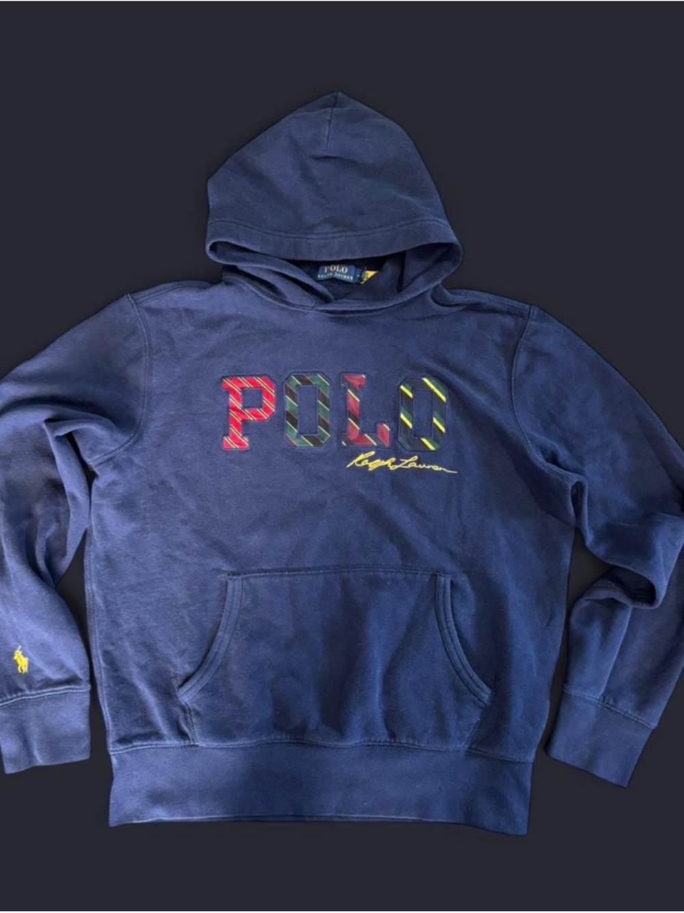 POLO RALPH LARUEN MEN'S NAVY LOGO SWEAT HOODIE SIZE M